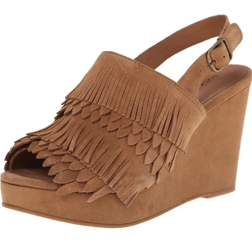 LUCKY BRAND Jeena Fringe Suede Wedges